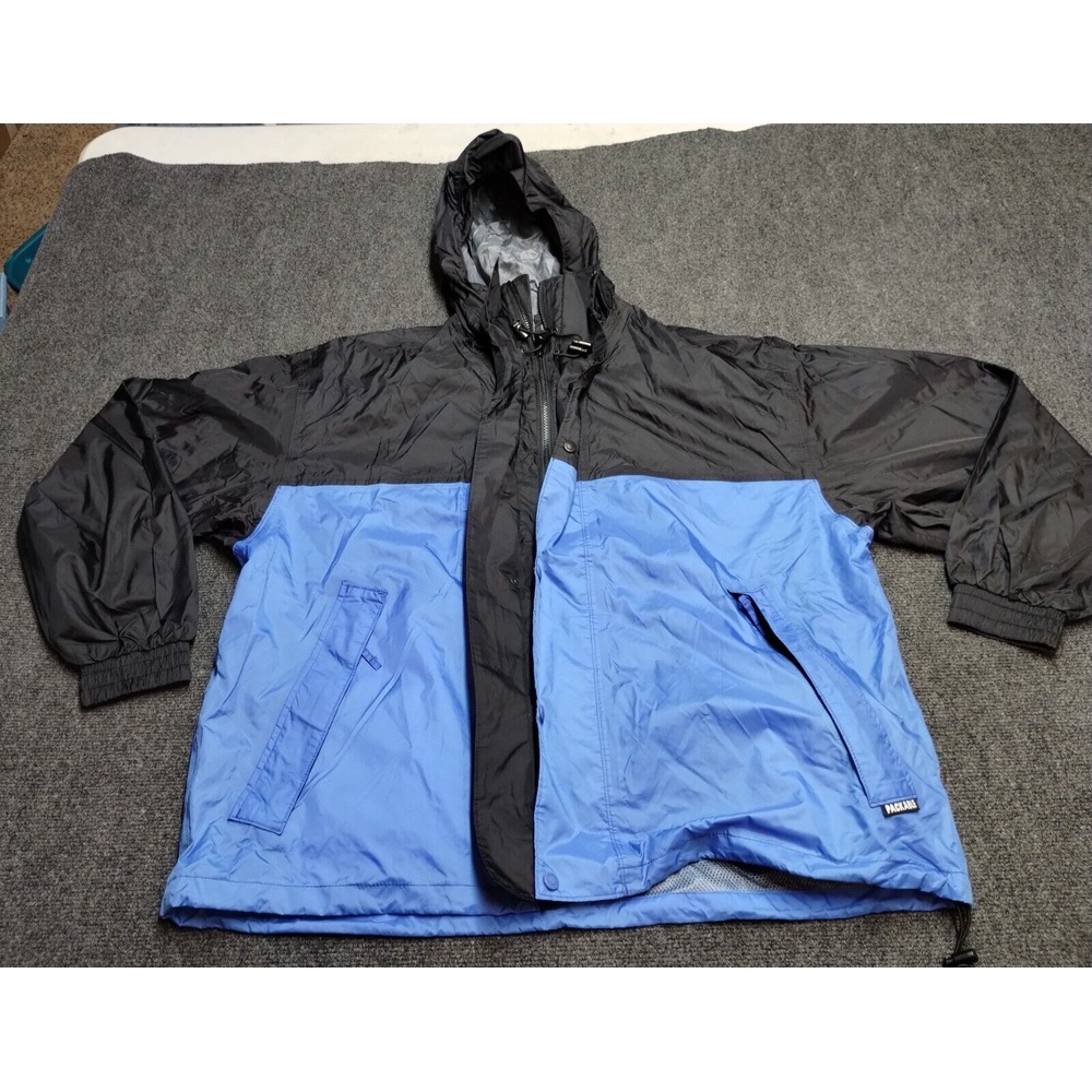 Cabelas Windbreaker Mesh Lined Jacket Adult XL Blue and Black Packable Hiking